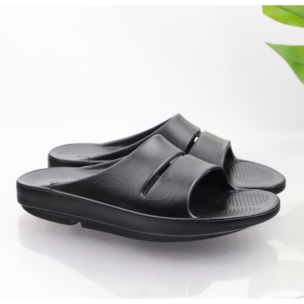 OOFOS Mens OOahh Slide Recovery Sandals Shoes Size 10 Black Comfort Foam Sport